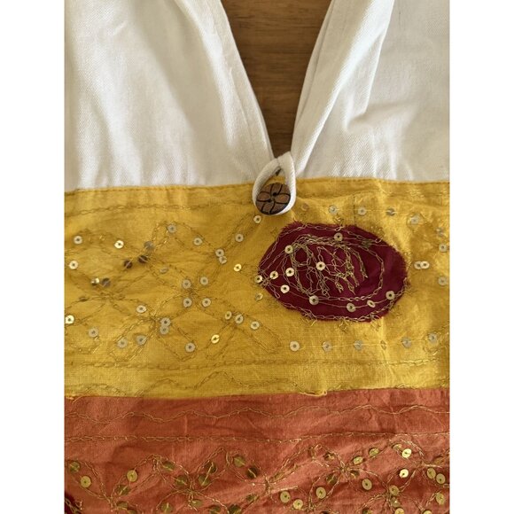 Handcrafted Boho Shoulder Bag With Sequin & Embroidery Accents Button Closure - Picture 2 of 9